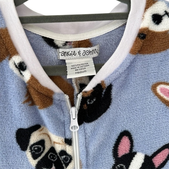 Frankie & Johnny Women’s Plush Non-Footed Onesie Pajamas Periwinkle Dogs Medium - Picture 7 of 8